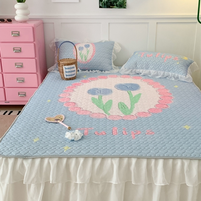 91家纺网 家纺一手货源 找家纺 昔可 2023新款第二批双层床裙乳胶三件套 可爱小清新风 圈圈油画紫郁金