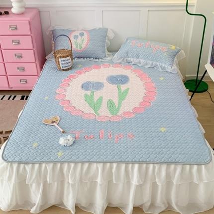 昔可 2023新款第二批双层床裙乳胶三件套 可爱小清新风 圈圈油画紫郁金