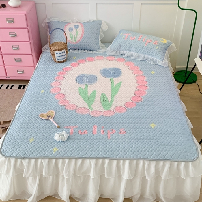 91家纺网 家纺一手货源 找家纺 昔可 2023新款第二批双层床裙乳胶三件套 可爱小清新风 圈圈油画紫郁金