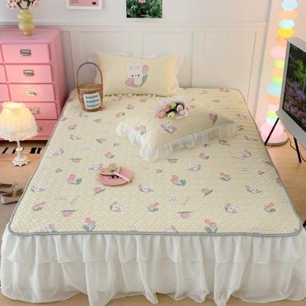 昔可 2023新款第二批双层床裙乳胶三件套 可爱小清新风 软萌兔兔郁金