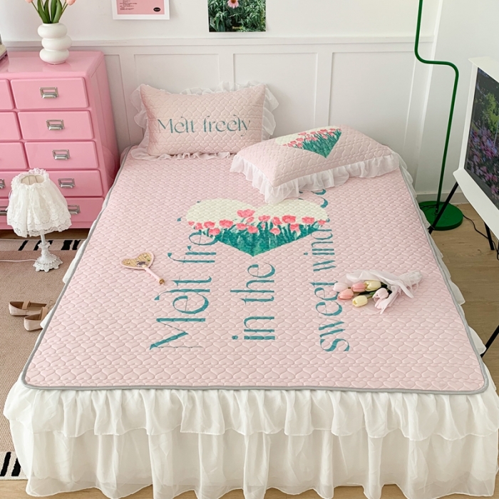 91家纺网 家纺一手货源 找家纺 昔可 2023新款第二批双层床裙乳胶三件套 可爱小清新风 心动郁金香