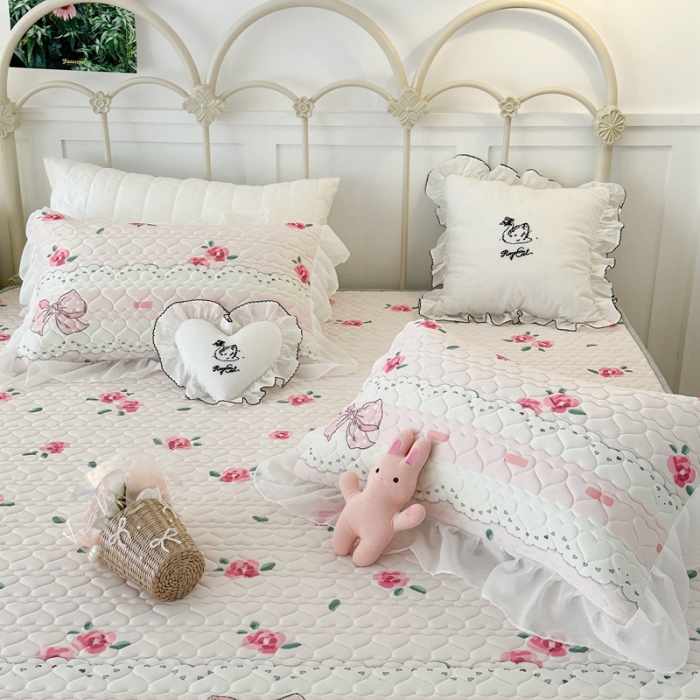 91家纺网 家纺一手货源 找家纺 昔可 2023新款第二批双层床裙乳胶三件套 芭蕾少女风 芭蕾玫瑰