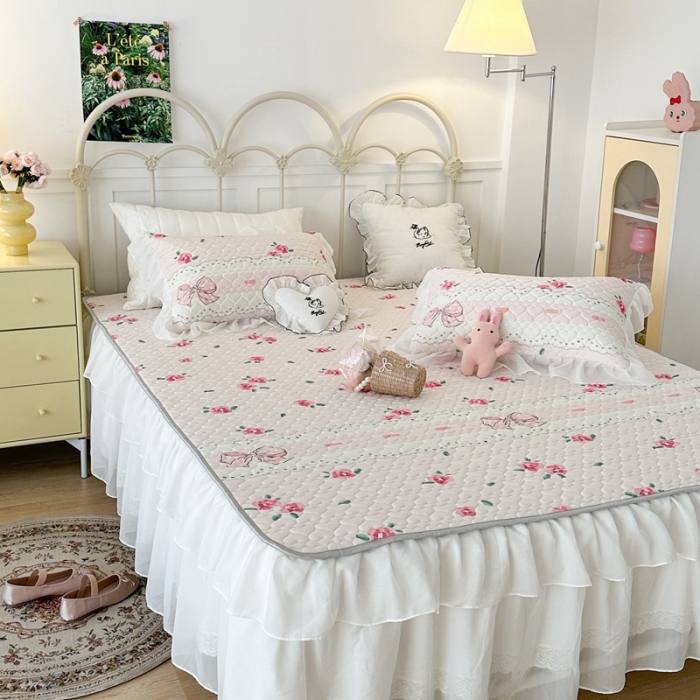 91家纺网 家纺一手货源 找家纺 昔可 2023新款第二批双层床裙乳胶三件套 芭蕾少女风 芭蕾玫瑰