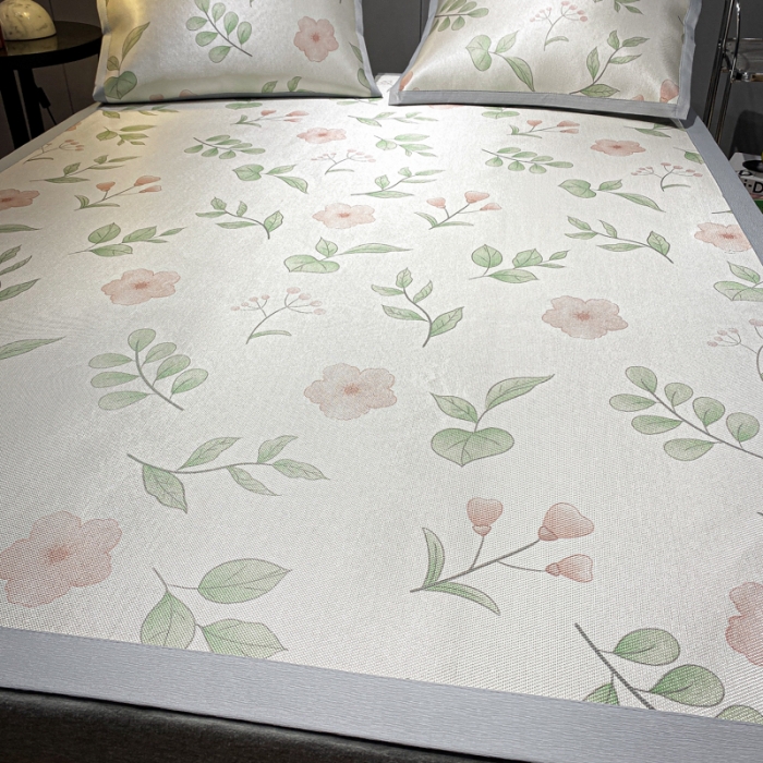 91家纺网 家纺一手货源 找家纺 安哆啦 A类数码印花冰丝藤席三件套 花丛间