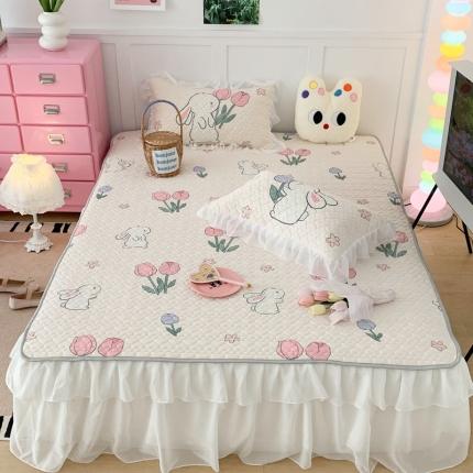 昔可 2023新款第二批双层床裙乳胶三件套 可爱小清新风 郁金香小兔