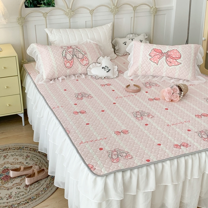 91家纺网 家纺一手货源 找家纺 昔可 2023新款第二批双层床裙乳胶三件套 芭蕾少女风 芭蕾舞鞋