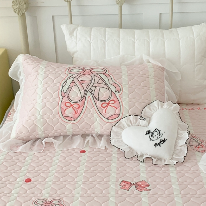 91家纺网 家纺一手货源 找家纺 昔可 2023新款第二批双层床裙乳胶三件套 芭蕾少女风 芭蕾舞鞋