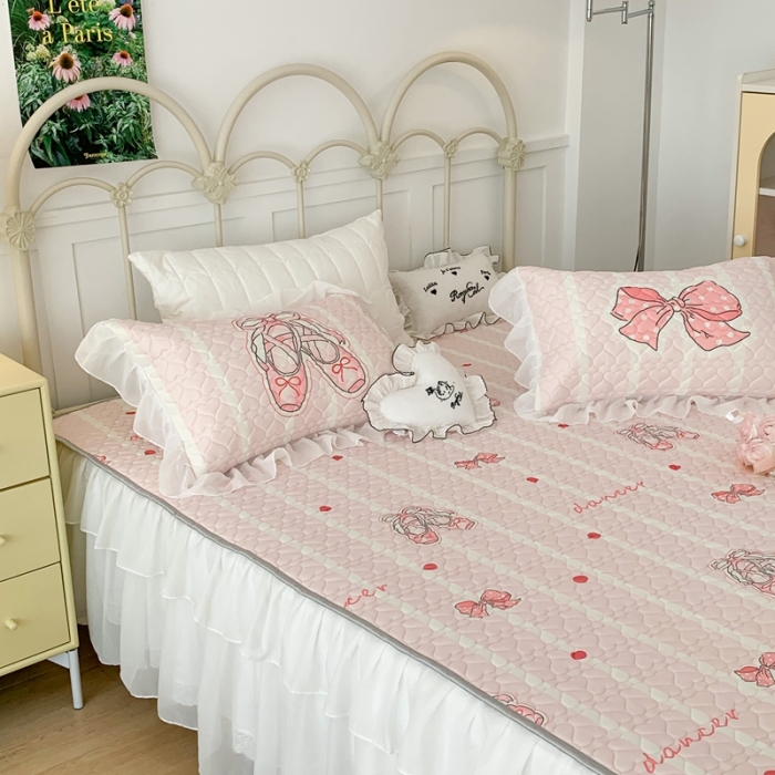 91家纺网 家纺一手货源 找家纺 昔可 2023新款第二批双层床裙乳胶三件套 芭蕾少女风 芭蕾舞鞋