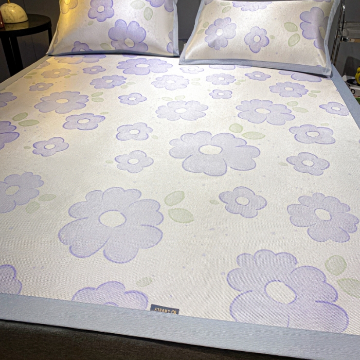 91家纺网 家纺一手货源 找家纺 安哆啦 A类数码印花冰丝藤席三件套 花儿朵朵