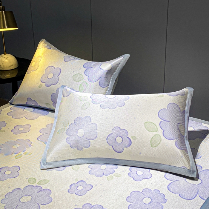 91家纺网 家纺一手货源 找家纺 安哆啦 A类数码印花冰丝藤席三件套 花儿朵朵