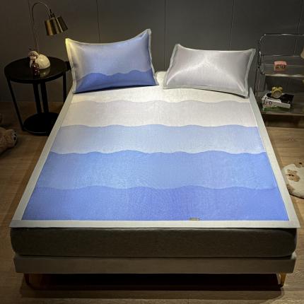 安哆啦 A类数码印花冰丝藤席三件套 蓝色渐变