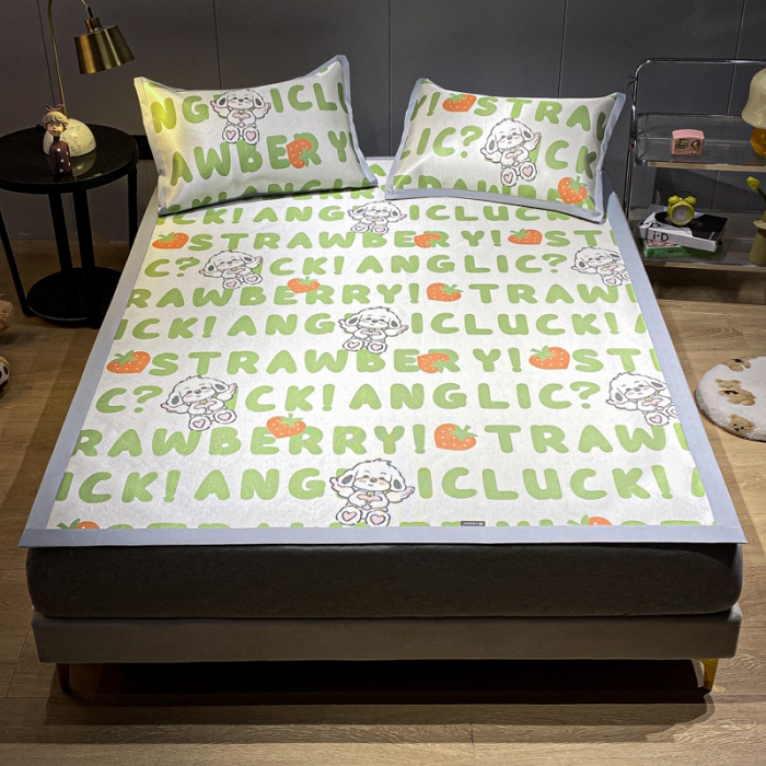 91家纺网 家纺一手货源 找家纺 安哆啦 A类数码印花冰丝藤席三件套 天使泰迪