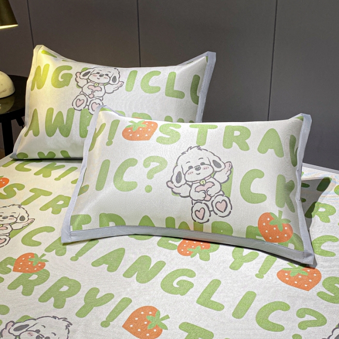 91家纺网 家纺一手货源 找家纺 安哆啦 A类数码印花冰丝藤席三件套 天使泰迪