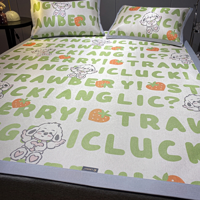 91家纺网 家纺一手货源 找家纺 安哆啦 A类数码印花冰丝藤席三件套 天使泰迪