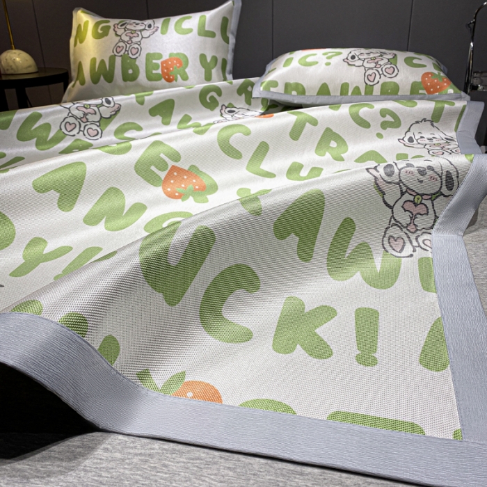 91家纺网 家纺一手货源 找家纺 安哆啦 A类数码印花冰丝藤席三件套 天使泰迪