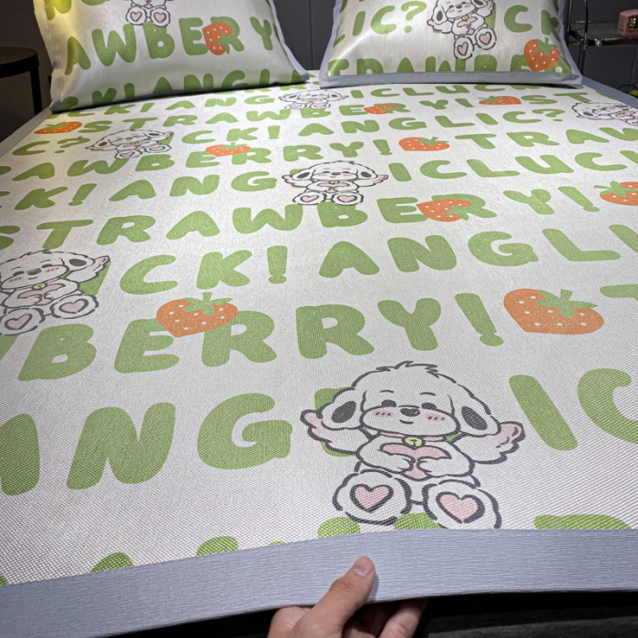 91家纺网 家纺一手货源 找家纺 安哆啦 A类数码印花冰丝藤席三件套 天使泰迪