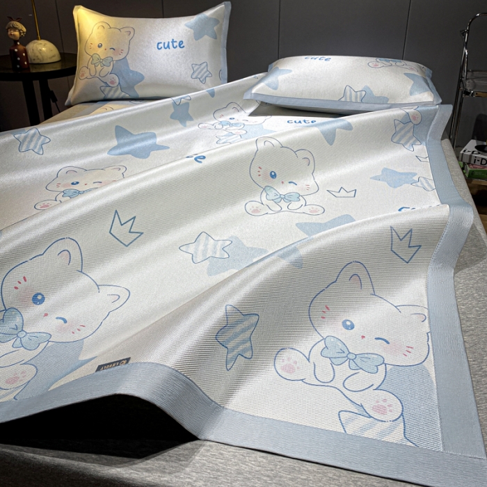 91家纺网 家纺一手货源 找家纺 安哆啦 A类数码印花冰丝藤席三件套 五角星星