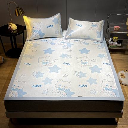 安哆啦 A类数码印花冰丝藤席三件套 五角星星