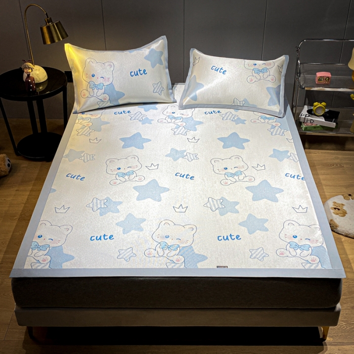 91家纺网 家纺一手货源 找家纺 安哆啦 A类数码印花冰丝藤席三件套 五角星星