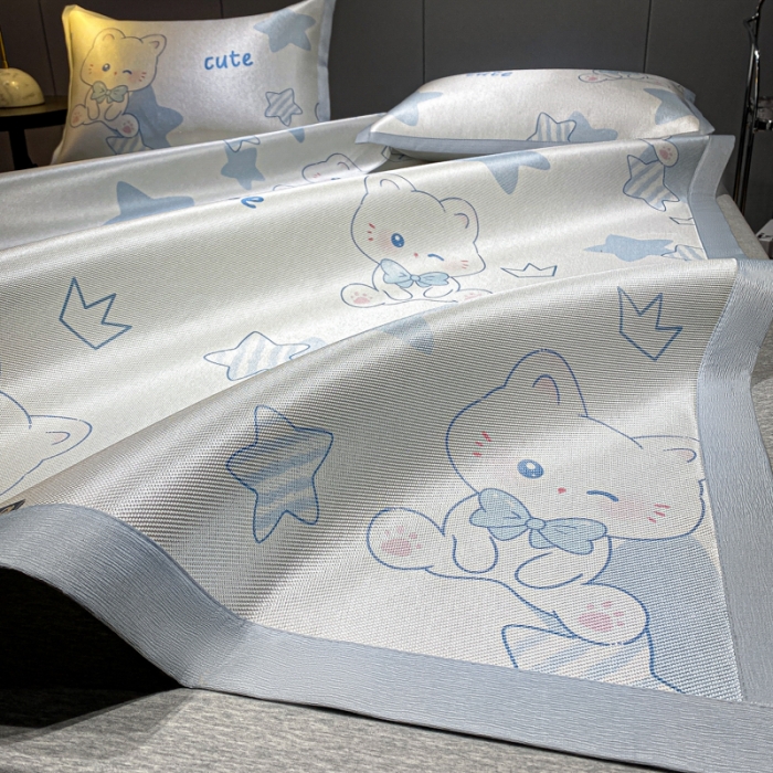 91家纺网 家纺一手货源 找家纺 安哆啦 A类数码印花冰丝藤席三件套 五角星星