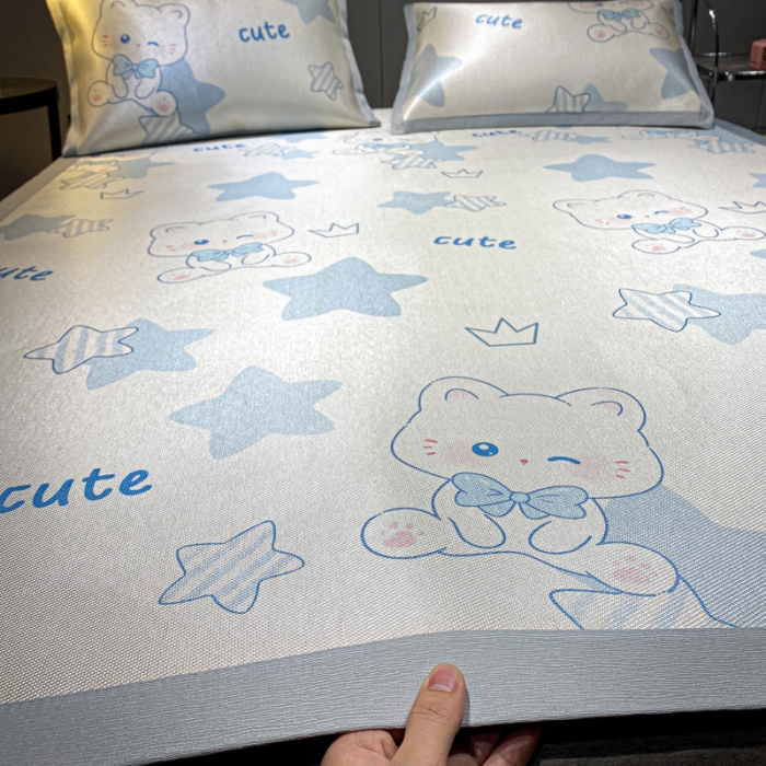 91家纺网 家纺一手货源 找家纺 安哆啦 A类数码印花冰丝藤席三件套 五角星星