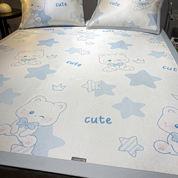 91家纺网 家纺一手货源 找家纺 安哆啦 A类数码印花冰丝藤席三件套 五角星星