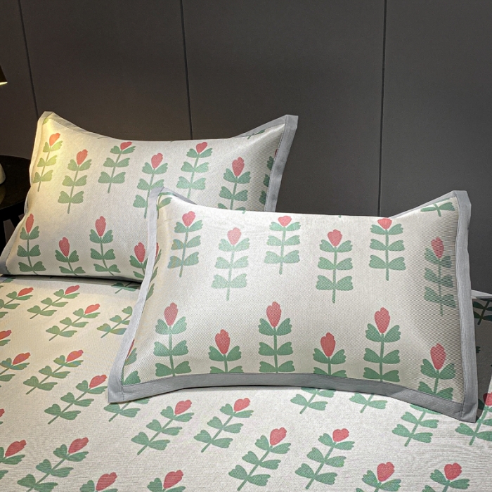 91家纺网 家纺一手货源 找家纺 安哆啦 A类数码印花冰丝藤席三件套 小绿花花