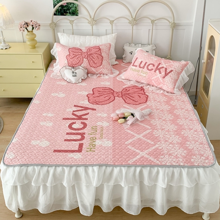 91家纺网 家纺一手货源 找家纺 昔可 2023新款第二批双层床裙乳胶三件套 芭蕾少女风 蕾丝芭蕾粉