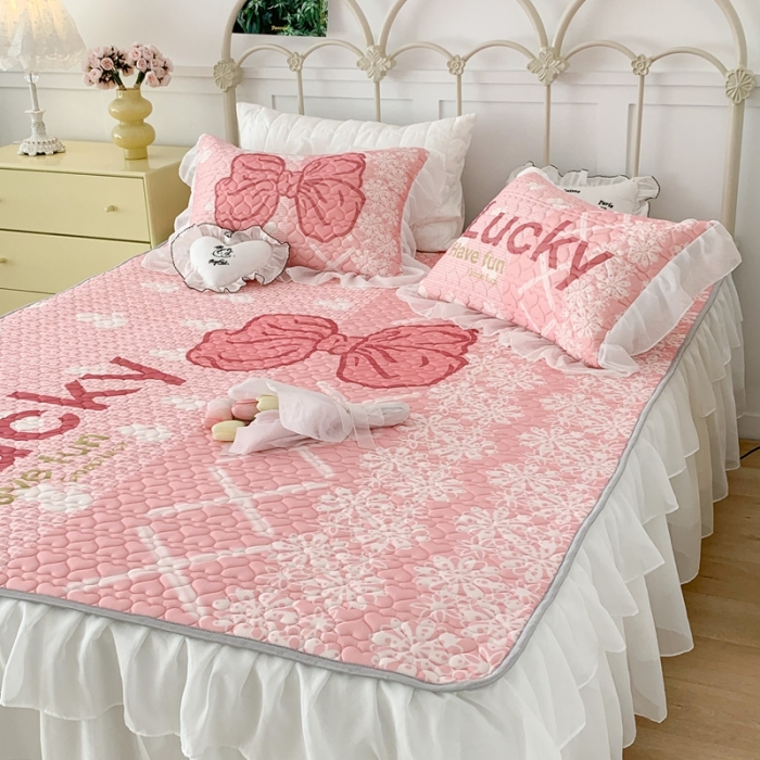 91家纺网 家纺一手货源 找家纺 昔可 2023新款第二批双层床裙乳胶三件套 芭蕾少女风 蕾丝芭蕾粉