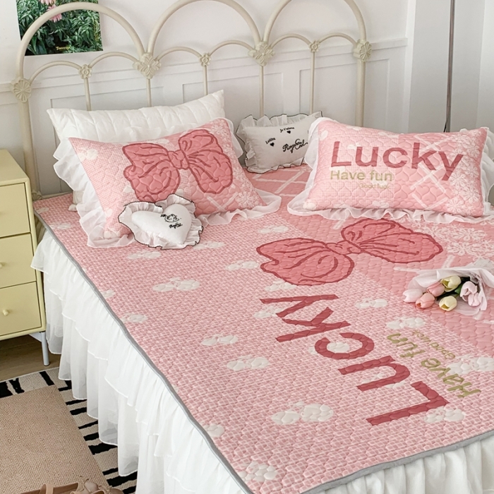 91家纺网 家纺一手货源 找家纺 昔可 2023新款第二批双层床裙乳胶三件套 芭蕾少女风 蕾丝芭蕾粉