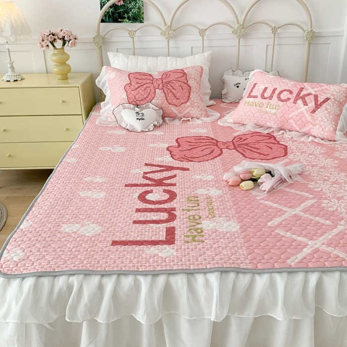 91家纺网 家纺一手货源 找家纺 昔可 2023新款第二批双层床裙乳胶三件套 芭蕾少女风 蕾丝芭蕾粉