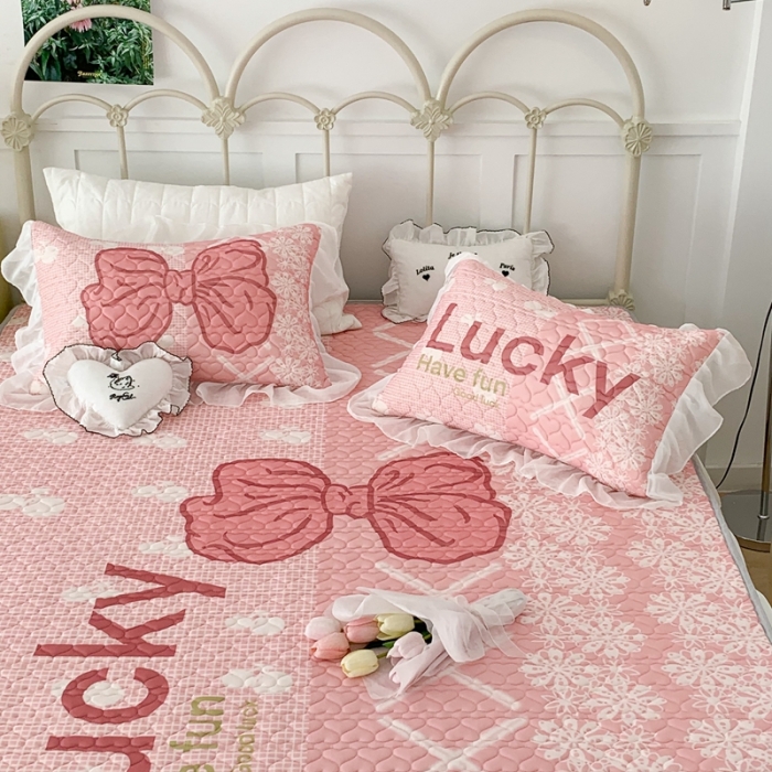 91家纺网 家纺一手货源 找家纺 昔可 2023新款第二批双层床裙乳胶三件套 芭蕾少女风 蕾丝芭蕾粉