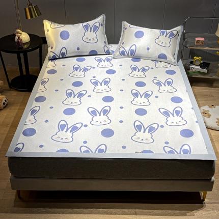 安哆啦 A类数码印花冰丝藤席三件套 圆点兔兔