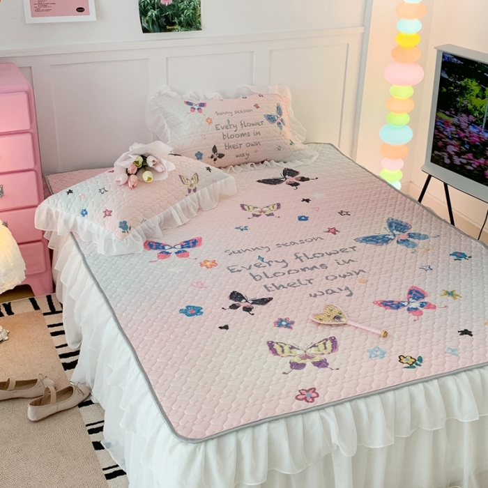 91家纺网 家纺一手货源 找家纺 昔可 2023新款第二批双层床裙乳胶三件套 芭蕾少女风 晕染蝴蝶