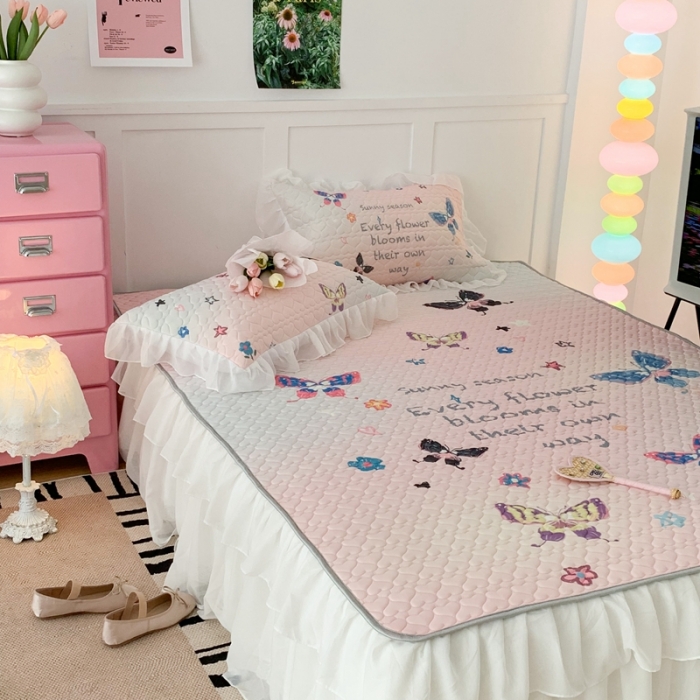 91家纺网 家纺一手货源 找家纺 昔可 2023新款第二批双层床裙乳胶三件套 芭蕾少女风 晕染蝴蝶