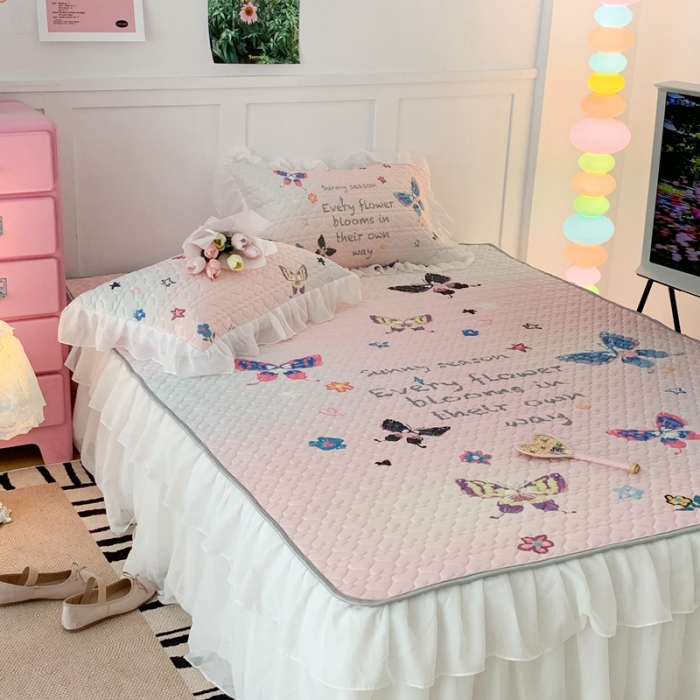 91家纺网 家纺一手货源 找家纺 昔可 2023新款第二批双层床裙乳胶三件套 芭蕾少女风 晕染蝴蝶