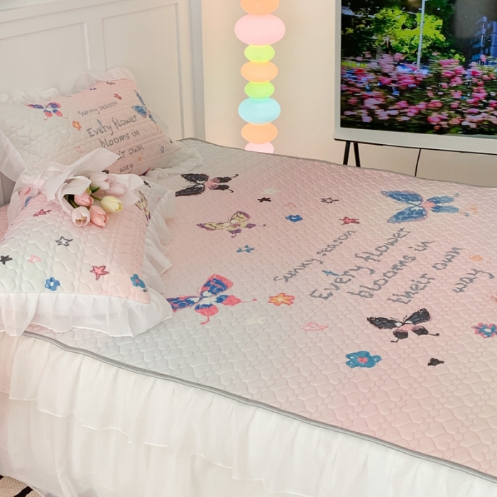 91家纺网 家纺一手货源 找家纺 昔可 2023新款第二批双层床裙乳胶三件套 芭蕾少女风 晕染蝴蝶