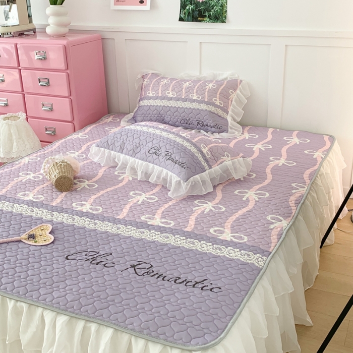 91家纺网 家纺一手货源 找家纺 昔可 2023新款第二批双层床裙乳胶三件套 芭蕾少女风 紫色芭蕾蕾丝蝴蝶结