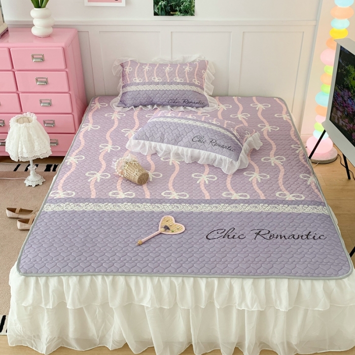 91家纺网 家纺一手货源 找家纺 昔可 2023新款第二批双层床裙乳胶三件套 芭蕾少女风 紫色芭蕾蕾丝蝴蝶结