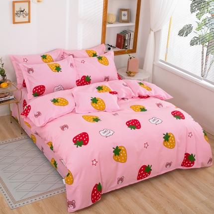 91家纺网 家纺一手货源 找家纺 雨萝家纺 2020新款纯棉印花四件套 草莓可爱