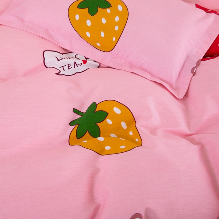 91家纺网 家纺一手货源 找家纺 雨萝家纺 2020新款纯棉印花四件套 草莓可爱