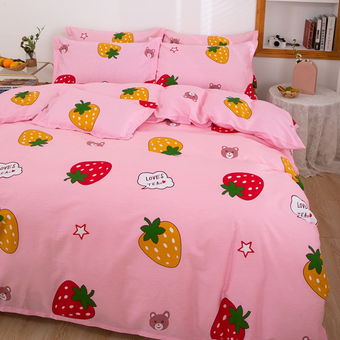 91家纺网 家纺一手货源 找家纺 雨萝家纺 2020新款纯棉印花四件套 草莓可爱