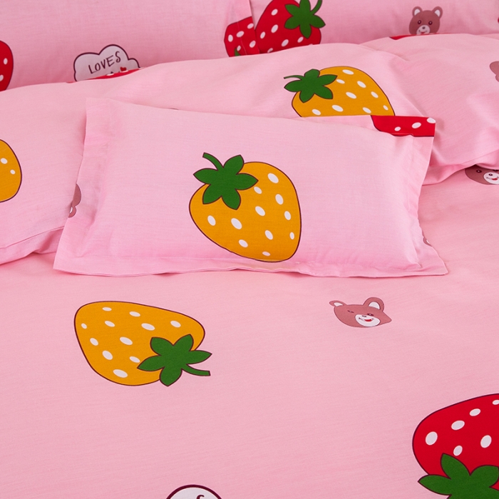 91家纺网 家纺一手货源 找家纺 雨萝家纺 2020新款纯棉印花四件套 草莓可爱