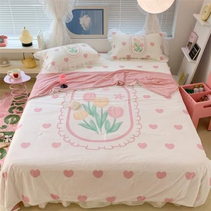 91家纺网 家纺一手货源 找家纺 昔可 大版数码印花凉感夏被 粉爱心郁金香