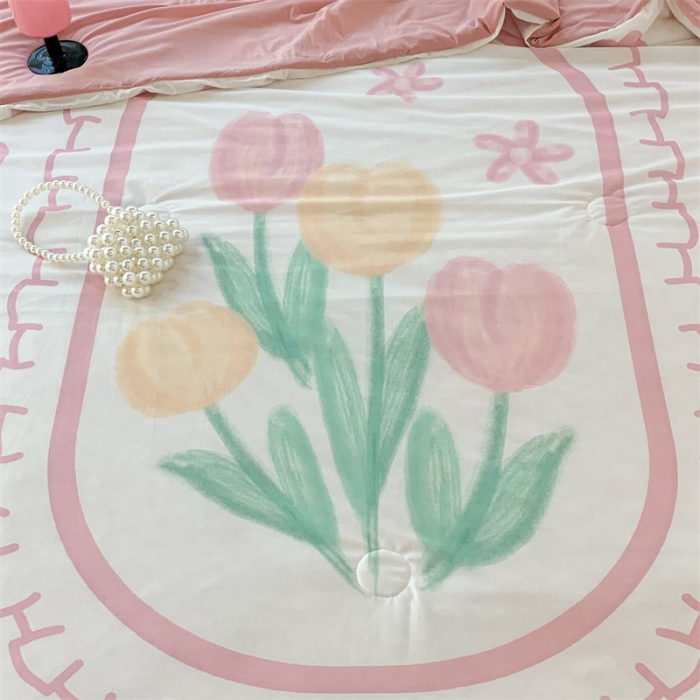 91家纺网 家纺一手货源 找家纺 昔可 大版数码印花凉感夏被 粉爱心郁金香