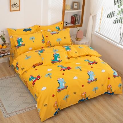 91家纺网 家纺一手货源 找家纺 雨萝家纺 2020新款纯棉印花四件套 恐龙秘境-黄