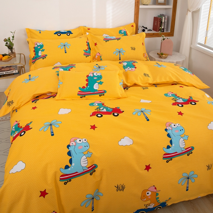 91家纺网 家纺一手货源 找家纺 雨萝家纺 2020新款纯棉印花四件套 恐龙秘境-黄