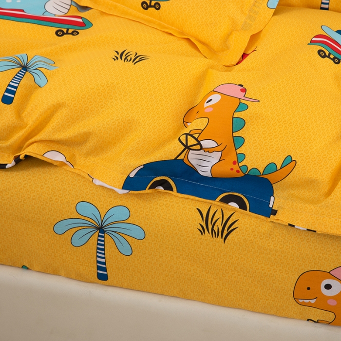 91家纺网 家纺一手货源 找家纺 雨萝家纺 2020新款纯棉印花四件套 恐龙秘境-黄