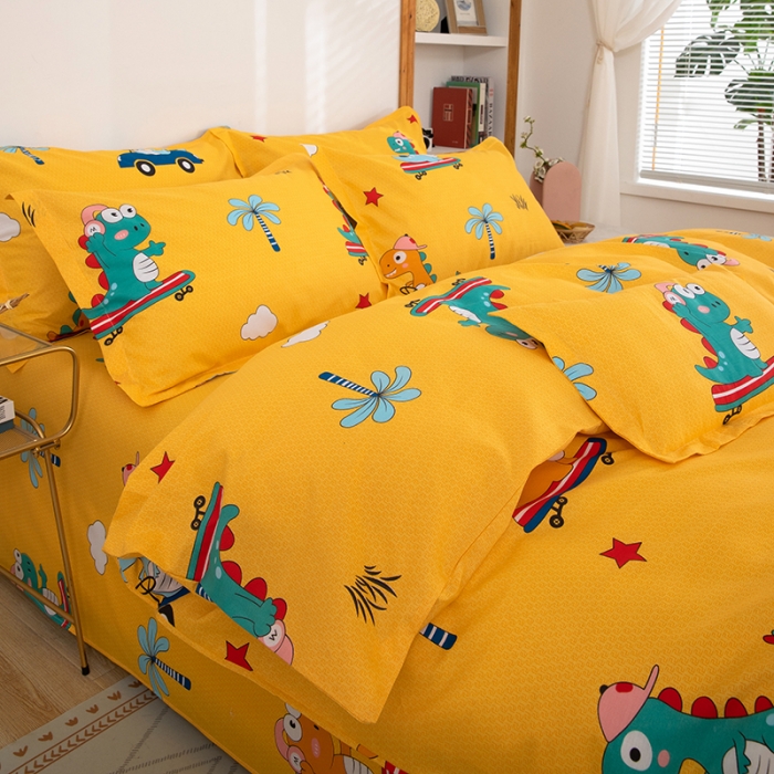 91家纺网 家纺一手货源 找家纺 雨萝家纺 2020新款纯棉印花四件套 恐龙秘境-黄