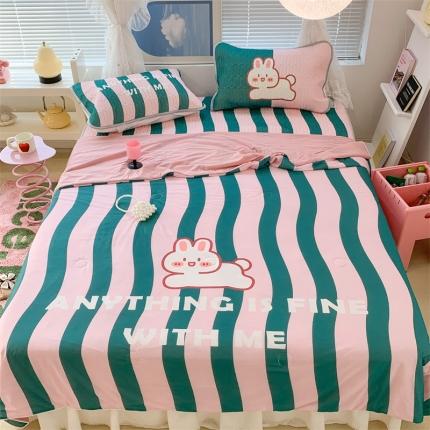 91家纺网 家纺一手货源 找家纺 昔可 大版数码印花凉感夏被 条纹兔